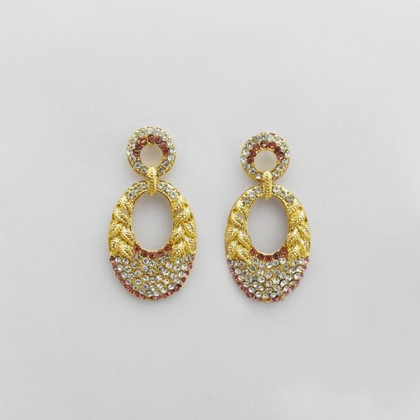Kriaa Gold Plated Pink Austrian Stone Dangler Earrings - 1312711I