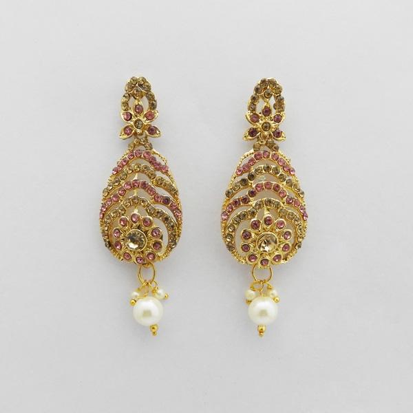 Kriaa Brown Austrian Stone Gold Plated Dangler Earrings - 1312712D