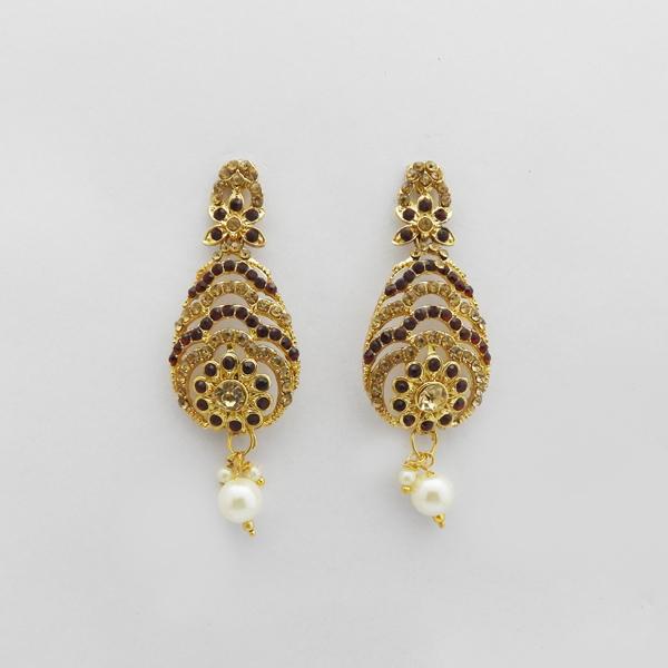 Kriaa Maroon Austrian Stone Gold Plated Dangler Earrings - 1312712E