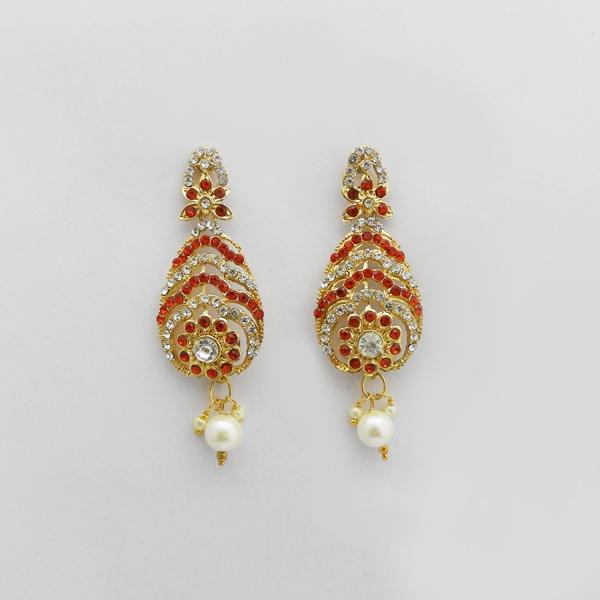 Kriaa Gold Plated Orange Austrian Stone Dangler Earrings - 1312712L