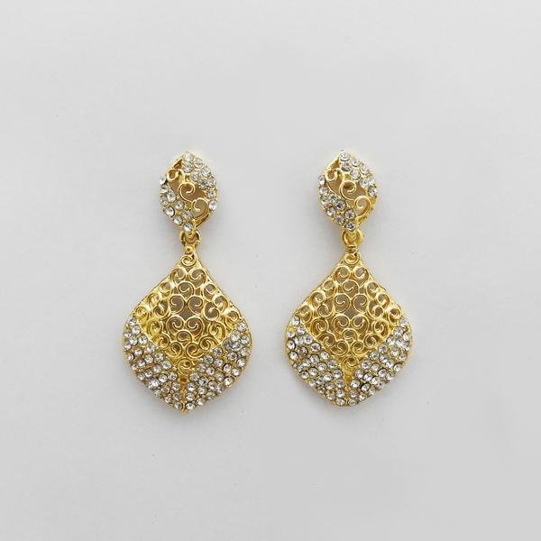 Kriaa White Austrian Stone Gold Plated Dangler Earrings - 1312713B