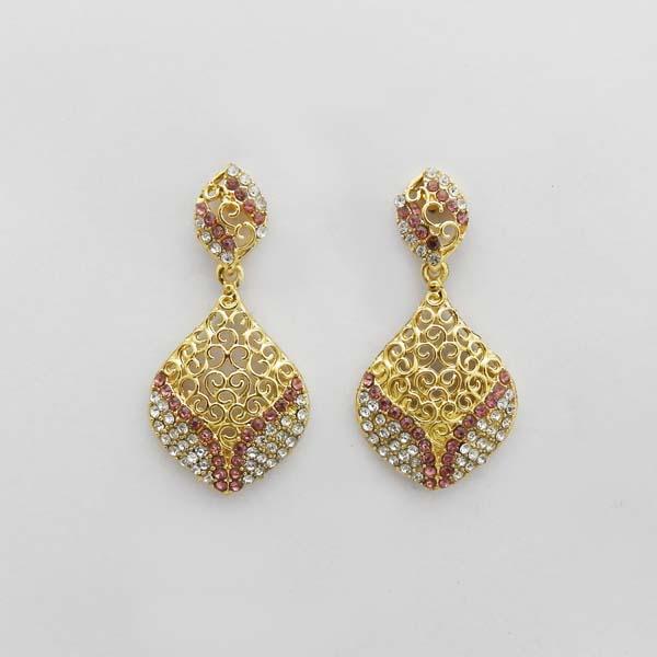 Kriaa Pink Austrian Stone Gold Plated Dangler Earrings - 1312713I