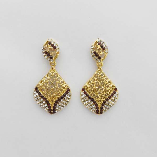 Kriaa Gold Plated Maroon Austrian Stone Dangler Earrings - 1312713J