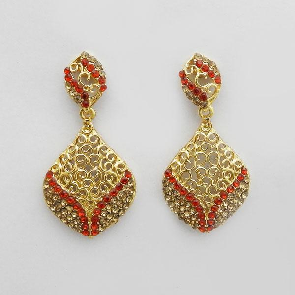 Kriaa Gold Plated Orange Austrian Stone Dangler Earrings - 1312713K