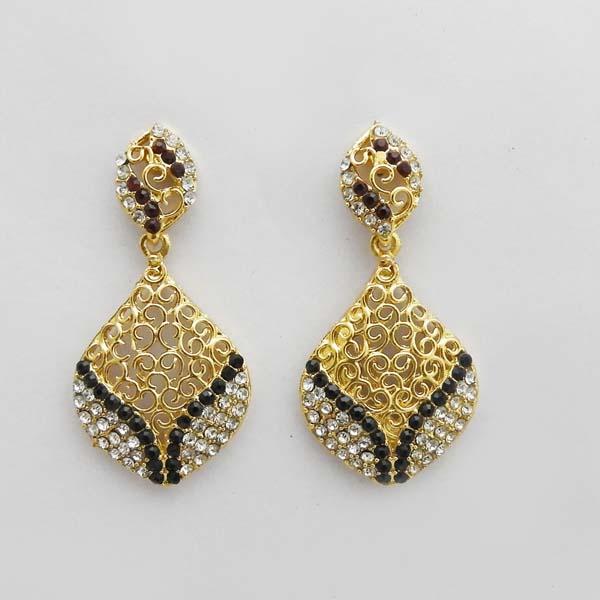 Kriaa Green Austrian Stone Gold Plated Dangler Earrings - 1312713L