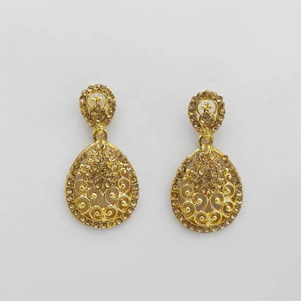 Kriaa Brown Austrian Stone Gold Plated Dangler Earrings - 1312715A
