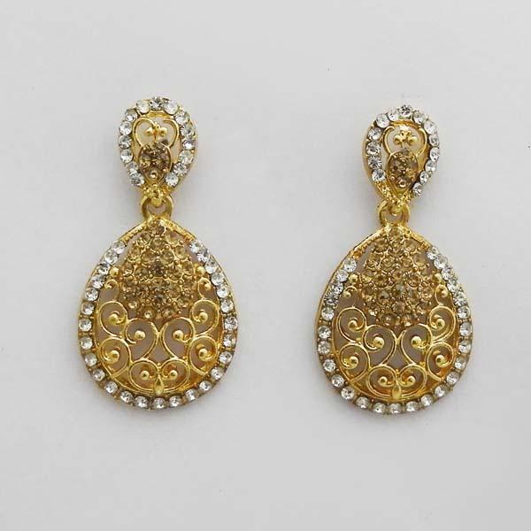 Kriaa Brown Austrian Stone Gold Plated Dangler Earrings - 1312715B