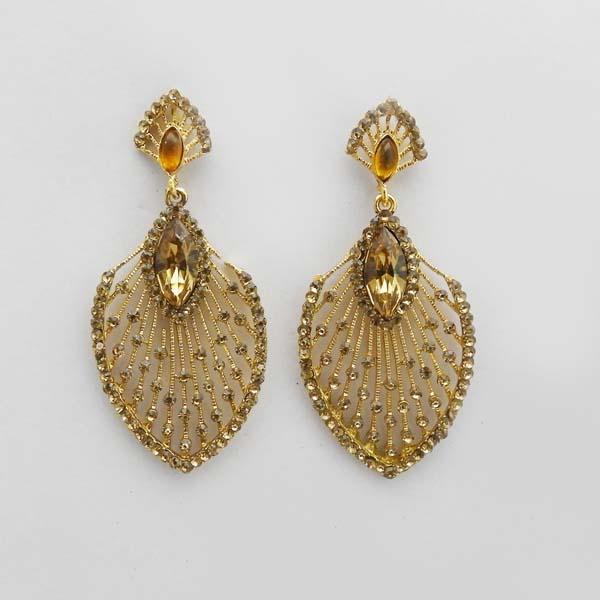 Kriaa Gold Plated Brown Austrian Stone Dangler Earrings - 1312716A