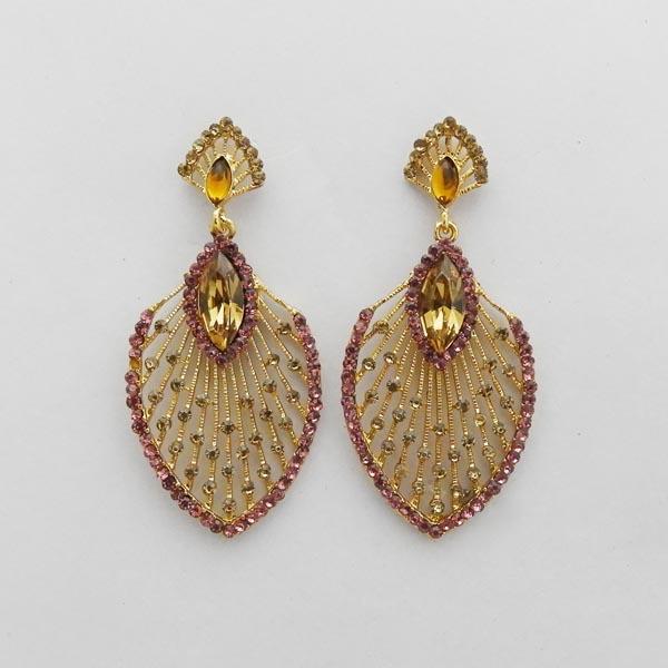 Kriaa Gold Plated Purple Austrian Stone Dangler Earrings - 1312716D