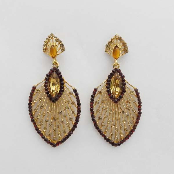 Kriaa Maroon Austrian Stone Gold Plated Dangler Earrings - 1312716E