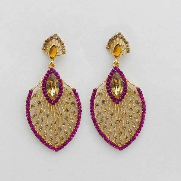 Kriaa Gold Plated Pink Austrian Stone Dangler Earrings - 1312716H
