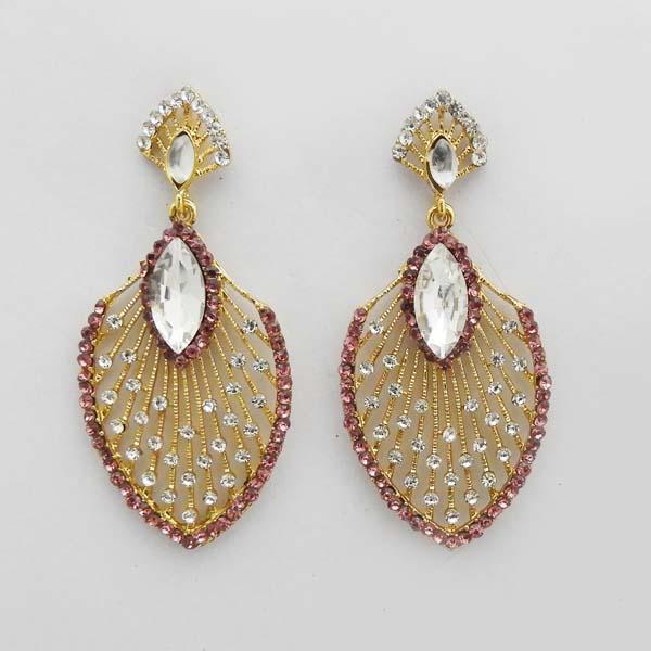 Kriaa Pink Austrian Stone Gold Plated Dangler Earrings - 1312716I