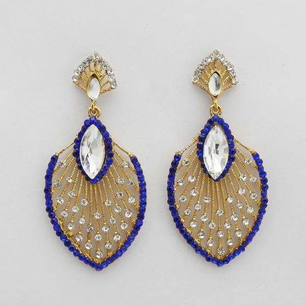 Kriaa Gold Plated Blue Austrian Stone Dangler Earrings - 1312716K