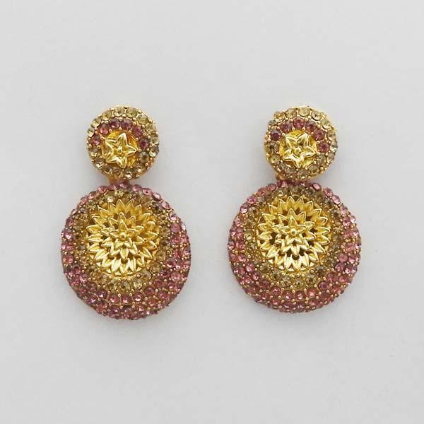 Kriaa Gold Plated Pink Austrian Stone Dangler Earrings - 1312717D