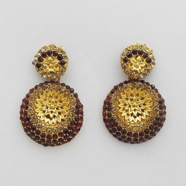 Kriaa Gold Plated Maroon Austrian Stone Dangler Earrings - 1312717E