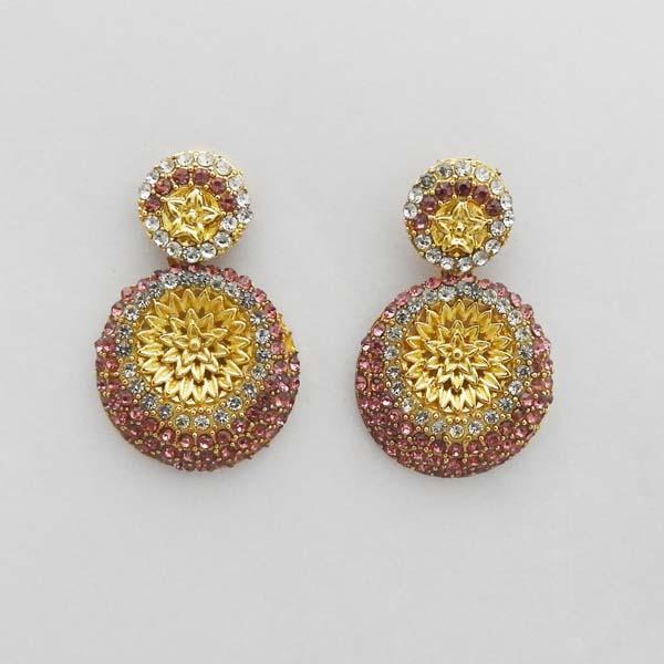Kriaa Pink Austrian Stone Gold Plated Dangler Earrings - 1312717J