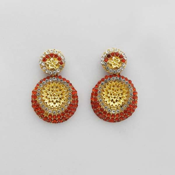 Kriaa Orange Austrian Stone Floral Design Dangler Earrings - 1312717K