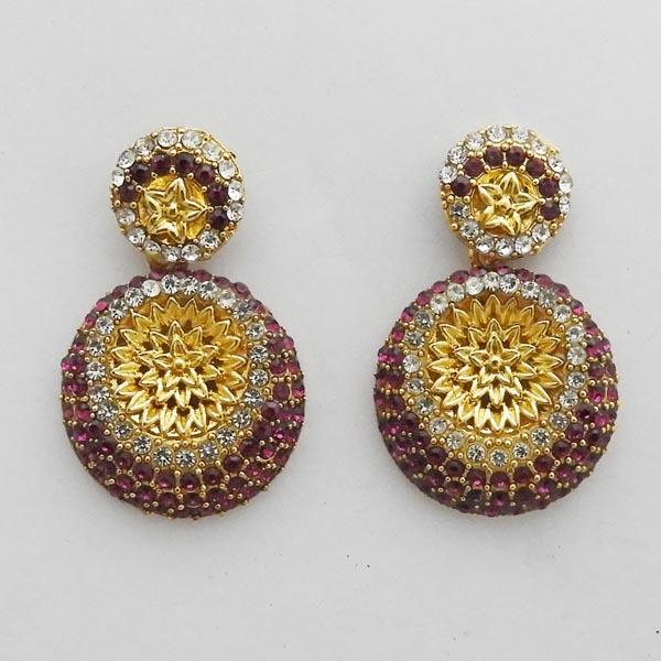 Kriaa Floral Design Purple Austrian Stone Dangler Earrings - 1312717N