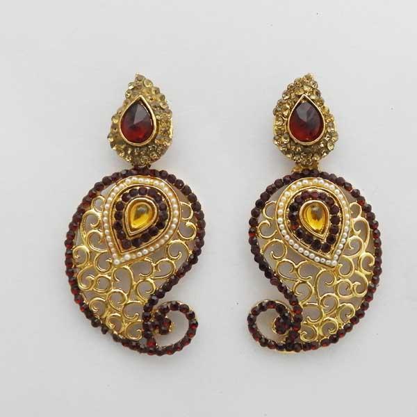 Kriaa Gold Plated Maroon Austrian Stone Dangler Earrings - 1312719E