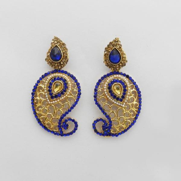 Kriaa Gold Plated Blue Austrian Stone Dangler Earrings - 1312719G