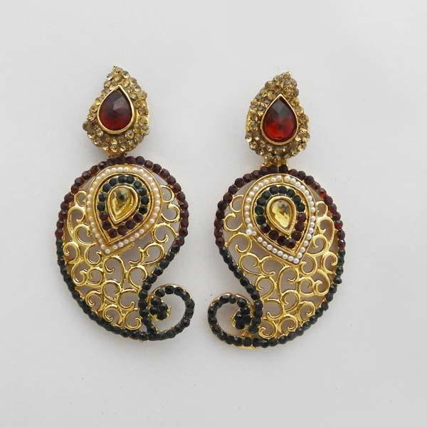 Kriaa Gold Plated Maroon Austrian Stone Dangler Earrings - 1312719H