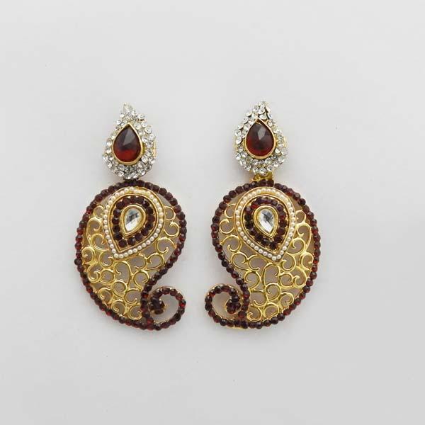 Kriaa Gold Plated Maroon Austrian Stone Dangler Earrings - 1312719K