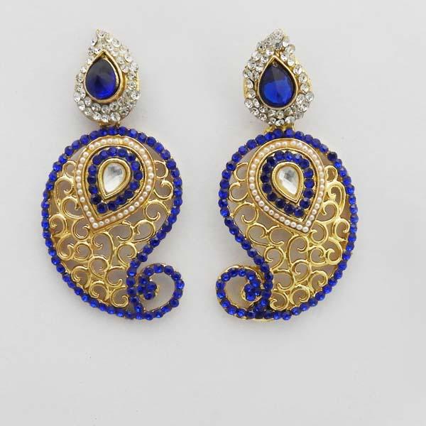Kriaa Gold Plated Blue Austrian Stone Dangler Earrings - 1312719M