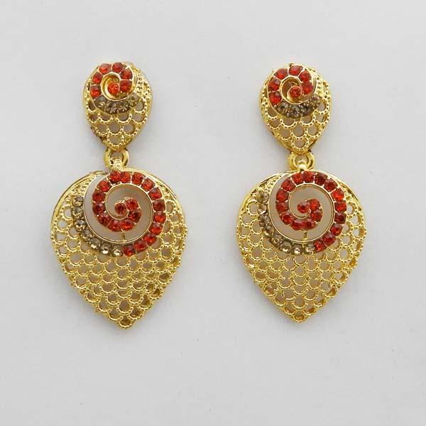 Kriaa Gold Plated Red Austrian Stone Dangler Earrings - 1312720F