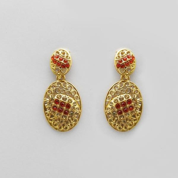 Kriaa Gold Plated Red Austrian Stone Dangler Earrings - 1312722F