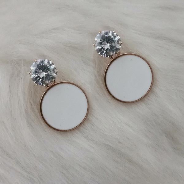 Kriaa White Enamel  Crystal Stone Gold Plated Stud Earrings - 1312805A