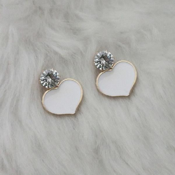 Kriaa White Enamel Crystal Stone Gold Plated Stud Earring - 1312807A