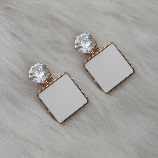 Kriaa White Enamel Crystal Stone Gold Plated Stud Earrings - 1312809A