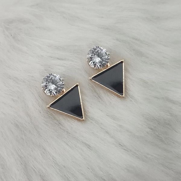 Kriaa Black Enemal Crystal Stone Gold Plated Stud Earrings - 1312810