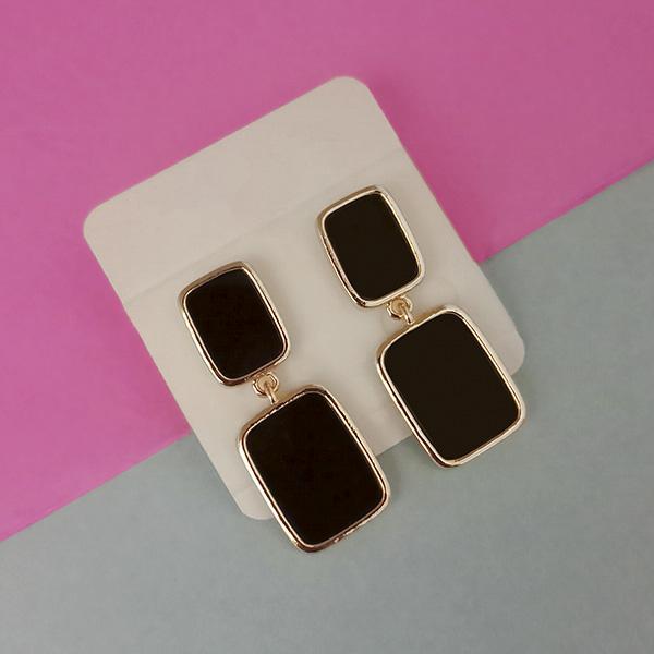 Urthn Gold Plated Black Enamel Dangler Earrings - 1312818A