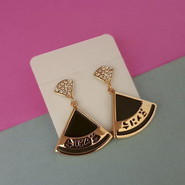 Urthn Gold Plated Austrian Stone Black Enamel Dangler Earrings - 1312821A