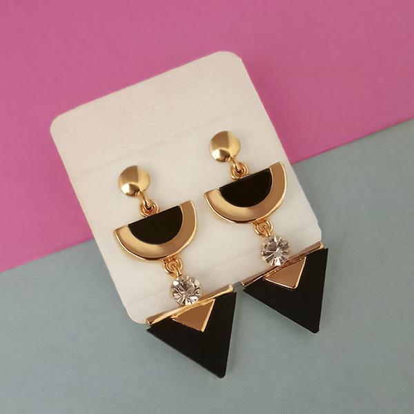 Urthn Gold Plated Black Enamel Dangler Earrings - 1312824A