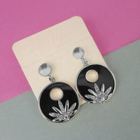 Urthn Silver Plated Black Enamel Dangler Earrings - 1312828B