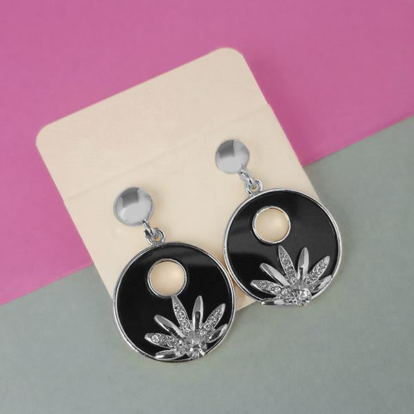 Urthn Silver Plated Black Enamel Dangler Earrings - 1312828B