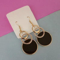 Urthn Gold Plated Black Enamel Dangler Earrings - 1312829A
