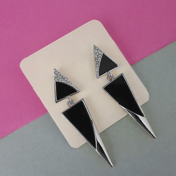 Urthn Silver Plated Black Enamel Dangler Earrings - 1312830B