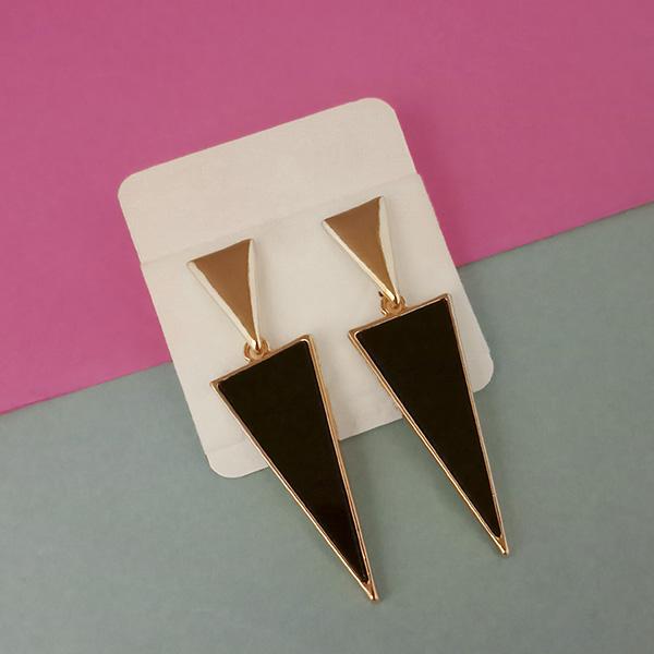 Urthn Gold Plated Black Enamel Dangler Earrings - 1312833