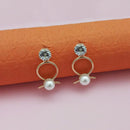 Kriaa White Pearl Austrian Stone Stud Earrings - 1312840