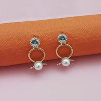 Kriaa White Pearl Austrian Stone Stud Earrings - 1312840