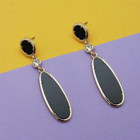 Kriaa Gold Plated Black Enamel Earrings - 1312863