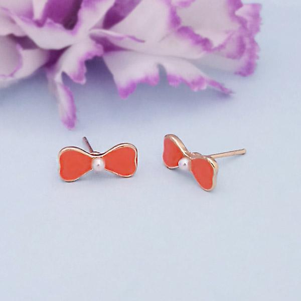 Kriaa Gold Plated Orange Meenakari Stud Earrings