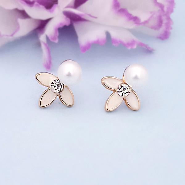 Kriaa Peach Enamel Austrian Stone And Pearl Gold Plated Stud Earrings
