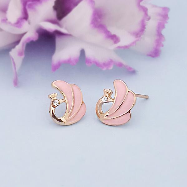 Kriaa Pink Enamel Austrian Stone Gold Plated Stud Earrings