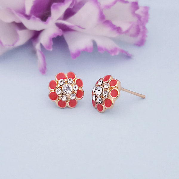 Kriaa Gold Plated Red Meenakari Austrian Stone Stud Earrings - 1312871H