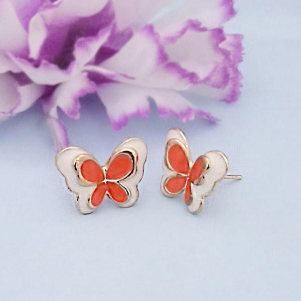 Kriaa Gold Plated Red Meenakari Butterfly Design Stud Earrings