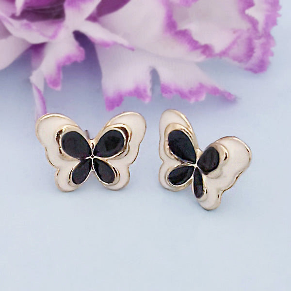 Kriaa Gold Plated Black Meenakari Butterfly Design Stud Earrings - 1312873D